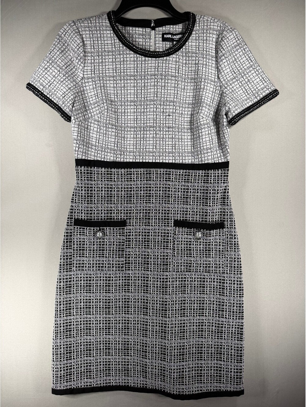 Karl Lagerfeld Paris Black and White Tweed Dress Size 6 NWT